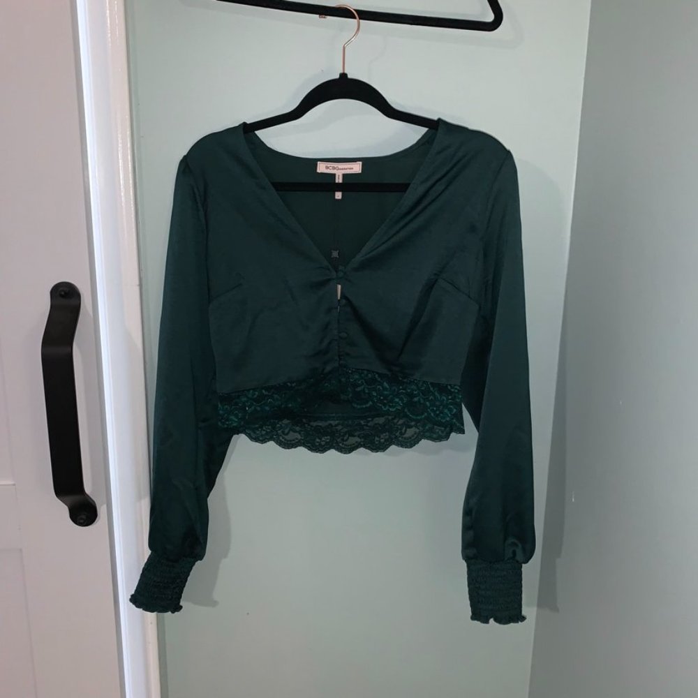 Dark Green Silk Long Sleeve Blouse